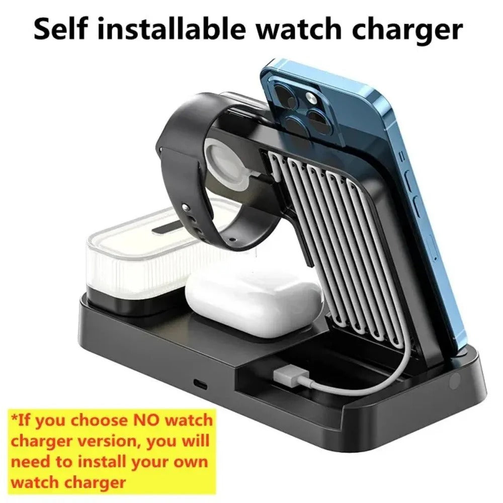 30W 3-in-1 Wireless Charger Stand with Alarm Clock & Night Light for iPhone and Samsung Devices