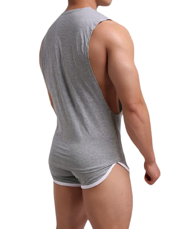 Men's Loose Pajamas Set: Side Open Tank Top & Breathable Shorts - Plain Loungewear Suit