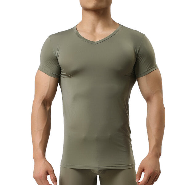 Men's Sports Primer Sexy Tops: Pure Color Elastic Bodybuilding Comfortable T-shirt