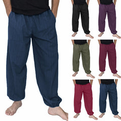 Herren Baggy Pants aus 100 % Baumwolle, atmungsaktiv, lässige Sport-Haremshose für Yoga, Größen S–5XL