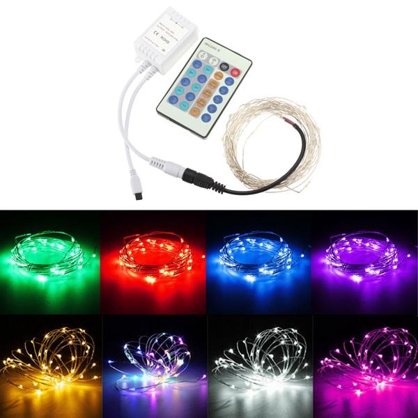 12V 5M 50 LED Silver Wire Christmas Fairy String Lights with Remote Controller, No Adapter