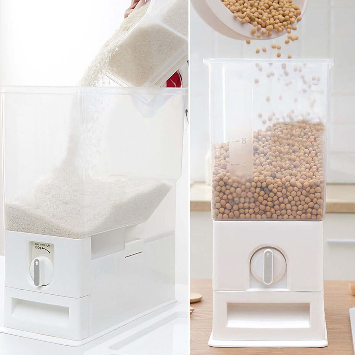 15Kg Plastic Cereal Dispenser Storage Box - Kitchen Food, Rice, Grain Container Organizer