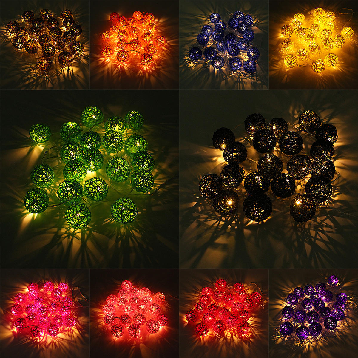 20 LED Rattan Ball String Lights - Colorful Fairy Lamps for Home, Garden, Wedding, Party, Xmas Decor