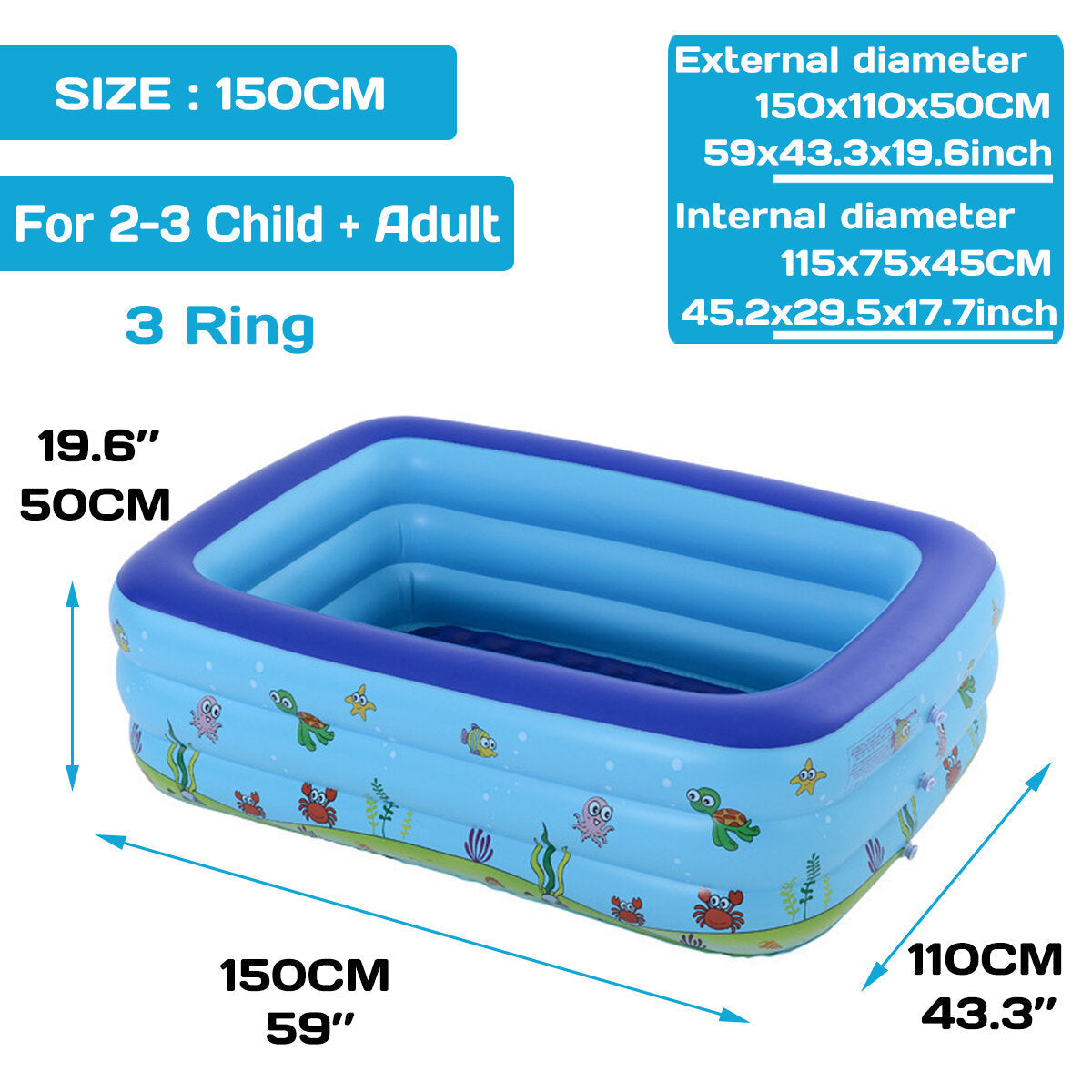 Children's Inflatable Pool Bathtub - Thickened, Wear-Resistant Bubble Bottom for Baby & Adult Home Paddling