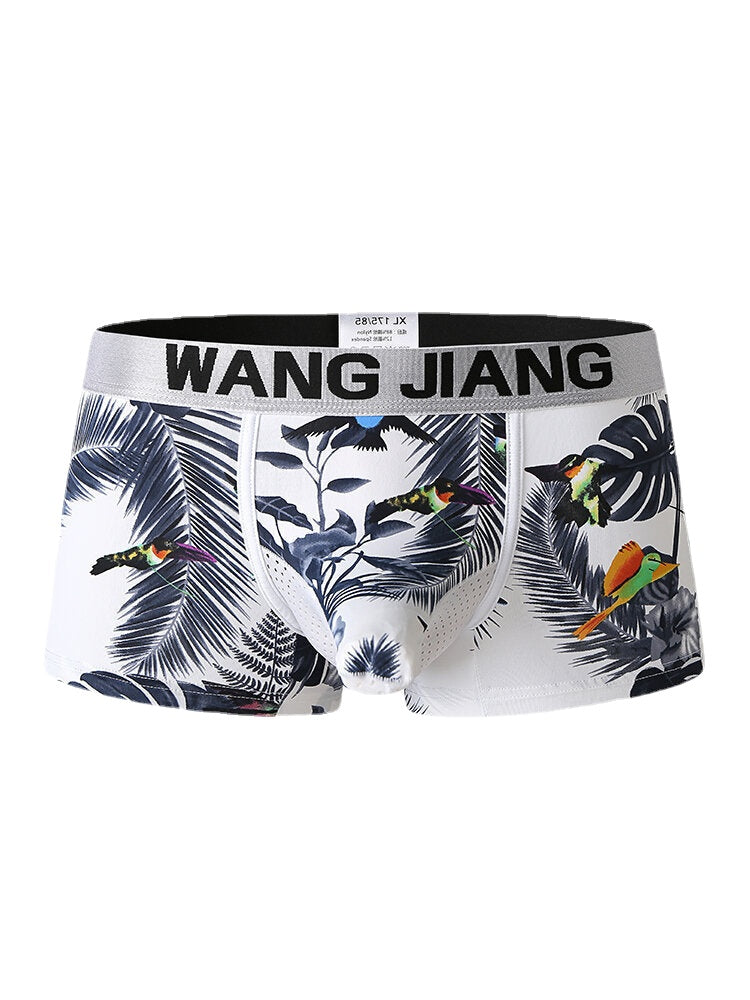 Atmungsaktive Boxershorts für Herren aus Eisseide mit Elefantenrüsselmuster und mittlerer Taille – bequeme bedruckte Unterwäsche
