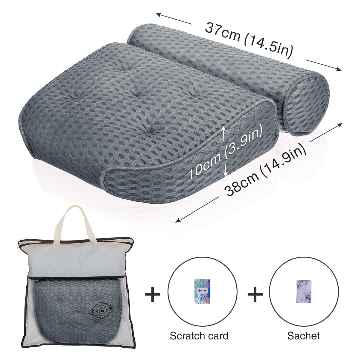 4D Air Mesh Bathtub Pillow with 5 Suction Cups - Improved Breathable Neck Pad for Home Spa Comfort