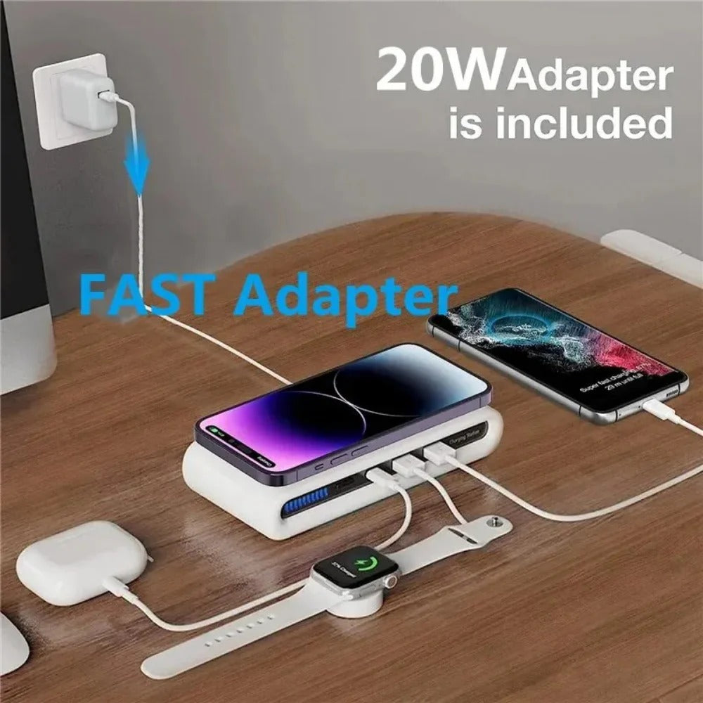 4-in-1 Wireless Charger Stand with LED Light, Type-C PD USB for iPhone, Samsung, Xiaomi Devices