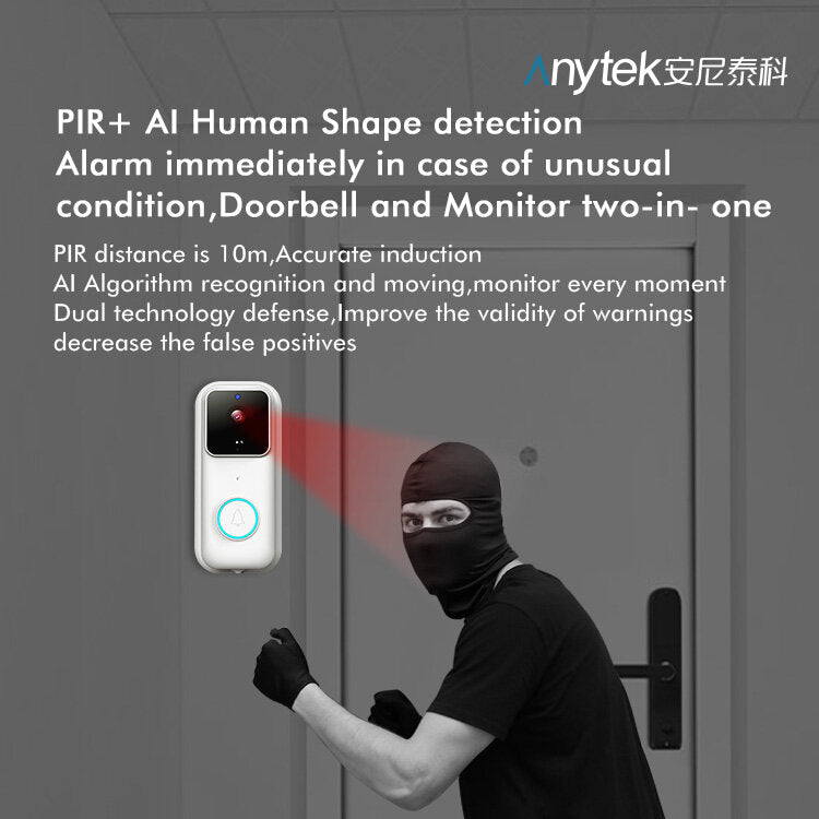 Smart Wireless Video Doorbell Camera, 2.4G/5G WiFi, HD 1080P, Night Vision, PIR Alarm, Push Notifications