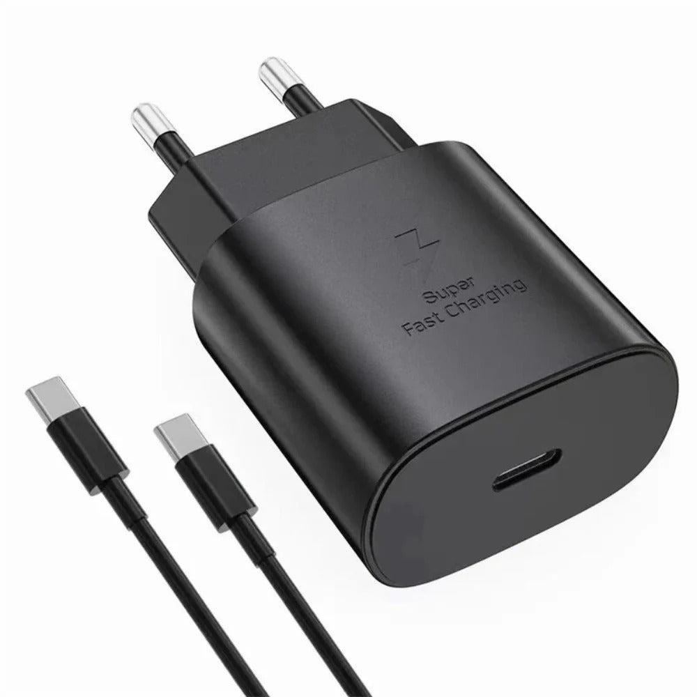 25 W USB-C PD-Schnellladegerät-Adapter mit EU-Stecker und 1 m USB-C-Kabel