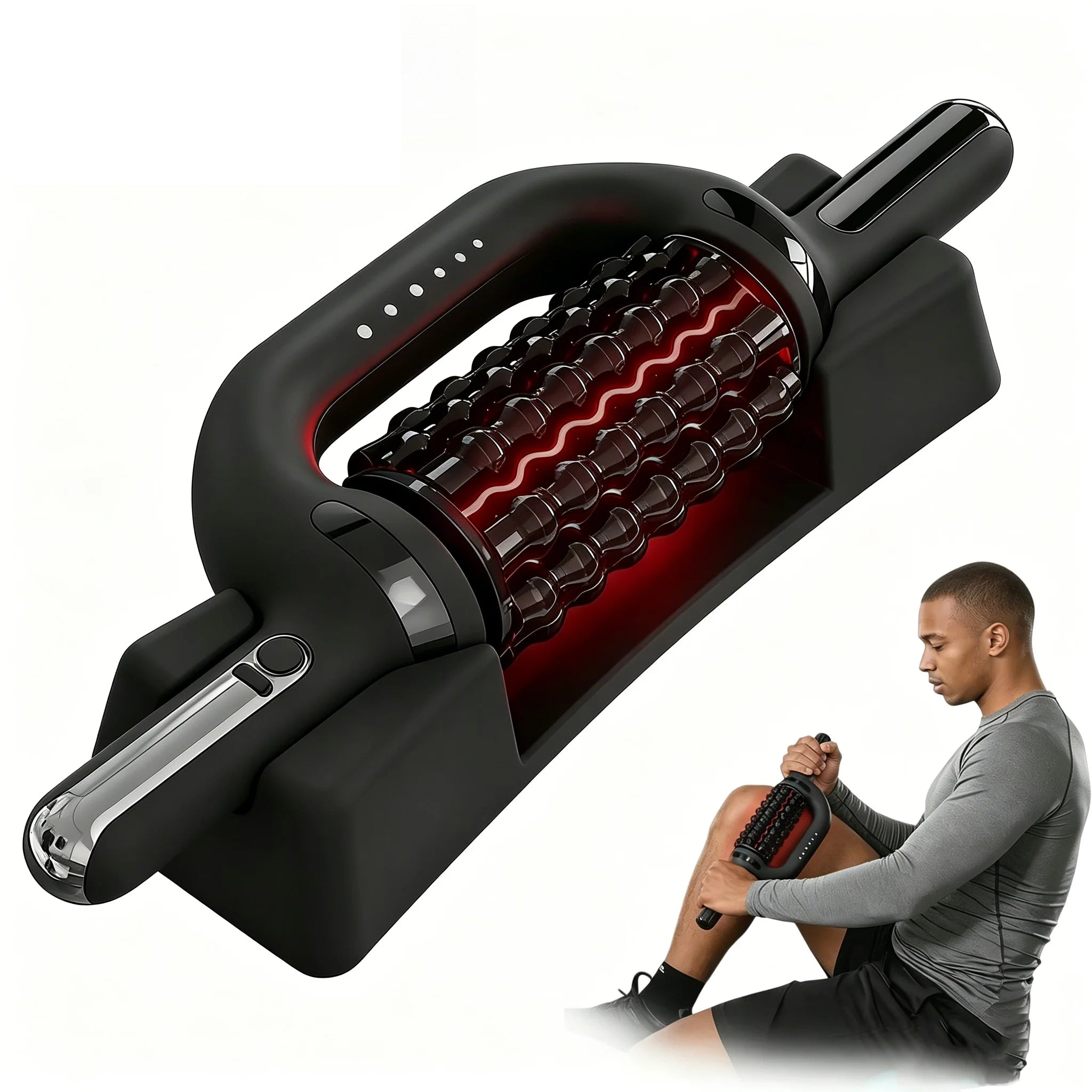 Electric Roller Massage Impactor 50x15cm | Red Light Therapy 660nm | 6-Speed Deep Muscle | TypeC Rechargeable 4000mAh | Full Body Massager