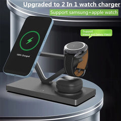 5-in-1 Magnetic Wireless Charger Stand for iPhone 14/13/12/X, Samsung Galaxy Watch, 15W Fast Charging Dock