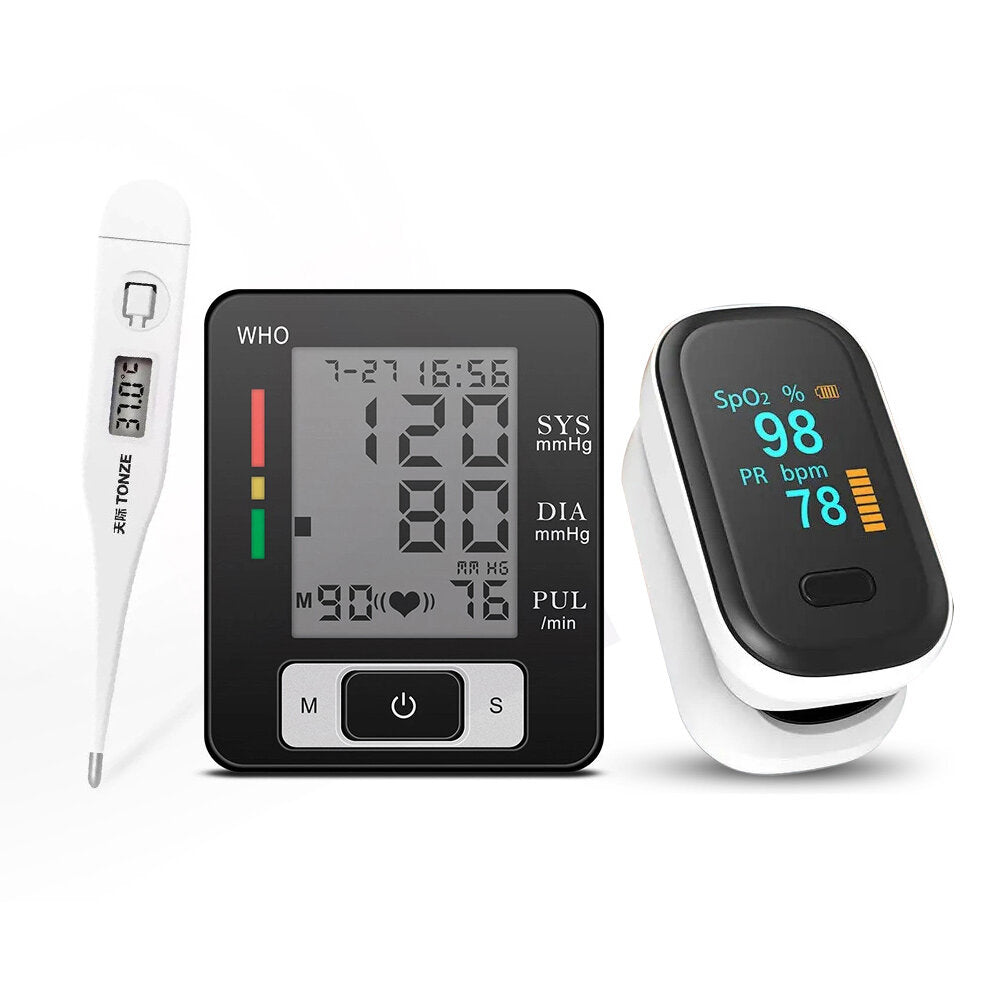 3-in-1 Finger Pulse Oximeter & Wrist Blood Pressure Monitor - Elderly Health Care Set