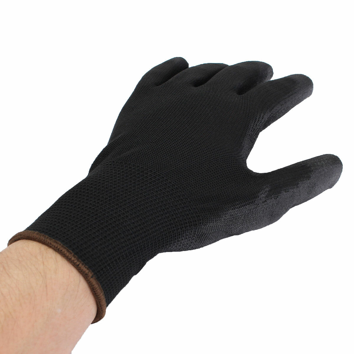 12 Pairs Black PU Safety Work Gloves - Palm Coated, S/M/L Sizes Available