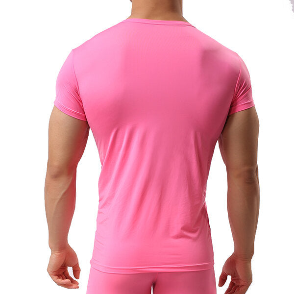 Men's Sports Primer Sexy Tops: Pure Color Elastic Bodybuilding Comfortable T-shirt