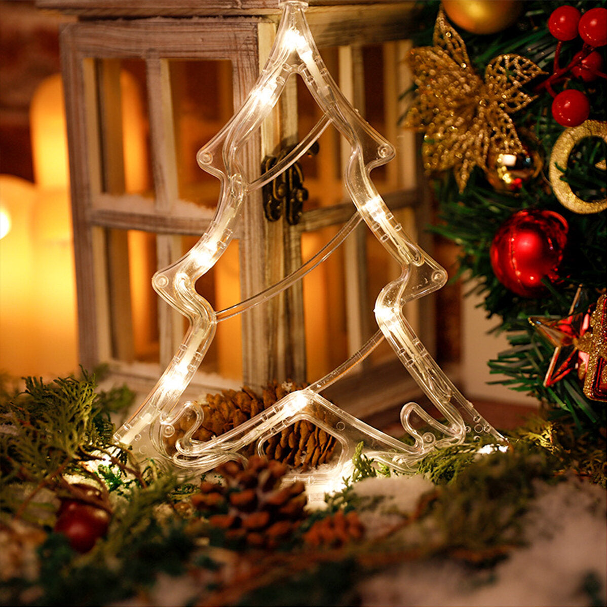 LED Christmas Suction Cup Night Light Ornament - Wall & Window Hanging Lamp for Home Decor