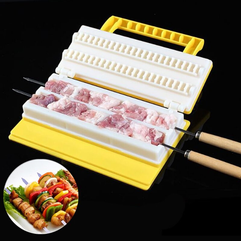 Portable Multi-Functional BBQ Meat Skewer Tool - Single/Double Row Kitchen Barbecue String Device