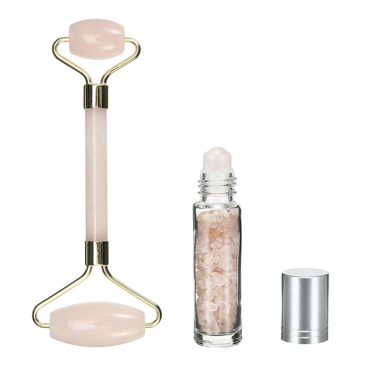 Quartz Face Massage Roller & Essential Oil Gemstone Bottle - Facial Massager Beauty Tool