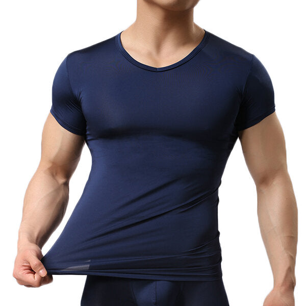 Men's Sports Primer Sexy Tops: Pure Color Elastic Bodybuilding Comfortable T-shirt