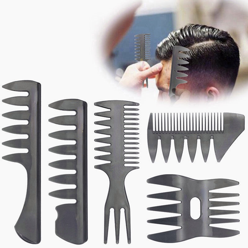 Retro Men's Wide Tooth Comb & Hair Scissors Tool - Big Back Shape Fork Head Insert Comb