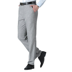Men's Summer Breathable Linen Casual Pants - Solid Color, Loose Fit, Straight Trousers for Middle-Aged