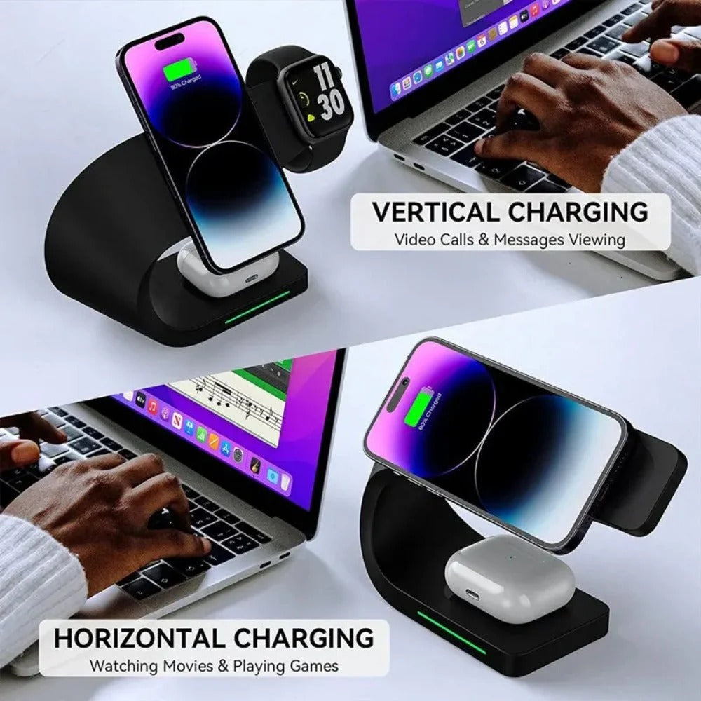 15W Magnetic Wireless Charger Stand for iPhone 14/13/12, Apple Watch, AirPods