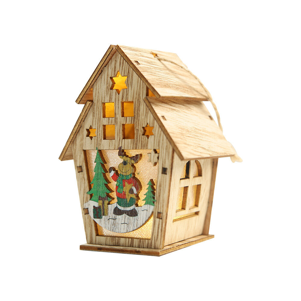 Christmas Lighted Wooden Cabin - Creative Assembly Small House Decoration with Luminous Colors