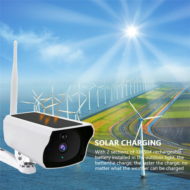 1080P HD WiFi Solar Security Camera - Night Vision, Wireless, PIR Motion Alarm, IP67 Weatherproof