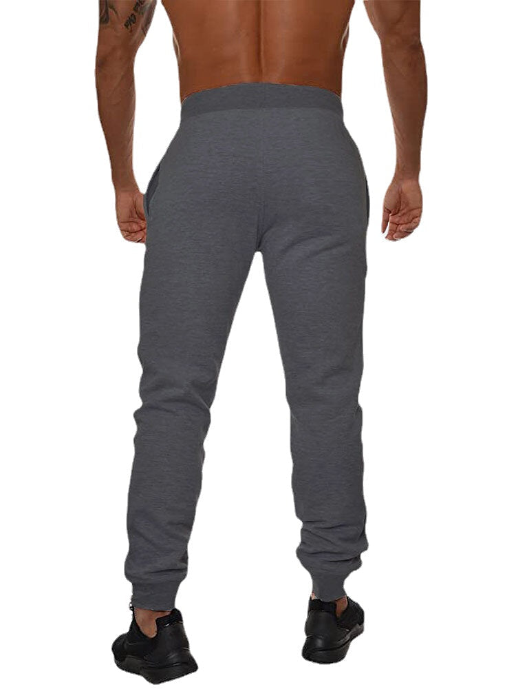 Men's Basic Solid Color Cotton Drawstring Loose Fit Jogger Pants for Fitness and Sports