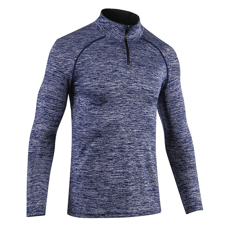 Men's Long Sleeve Zipper Neck Sportswear T-Shirts - Stretch, Quick-Drying, Tight Fit, Warm Fitness Blazer