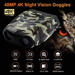 48MP 4K Nachtsichtbrille, digitales Infrarot-Fernglas mit 8-fachem Zoom, 2000 Fuß Reichweite, 3 Zoll Bildschirm, 8 IR-Stufen für Camping, Wandern, Jagen