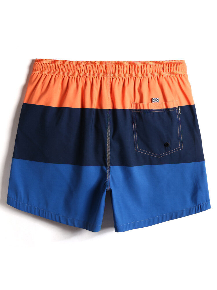 Schnelltrocknende Strandshorts im Farbblockdesign mit Kordelzug in der Taille für Herren