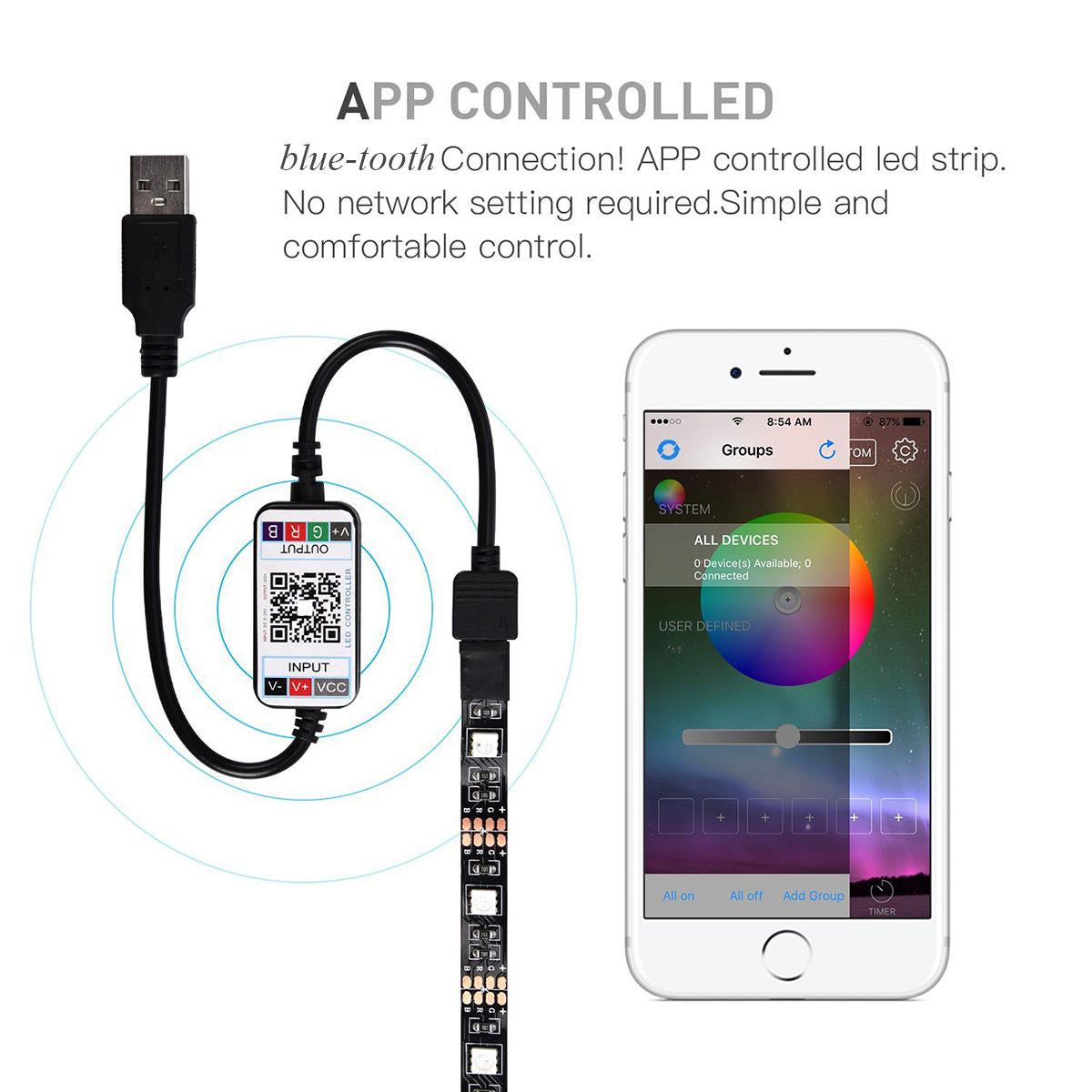 DC5V wasserdichter USB-RGB-LED-Lichtstreifen 1M-5M 5050 SMD Bluetooth-Steuerung für TV-/Computer-Hintergrundbeleuchtung