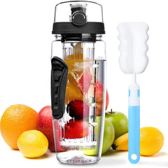 1L Sport Fruit Infuser Water Bottle with Dual Grips and Flip Top Lid for Office and Home