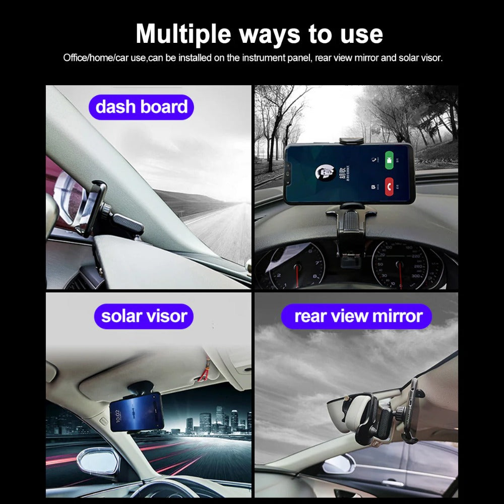 360 Degree Rotation Car Phone Holder for Sun Visor and Dashboard