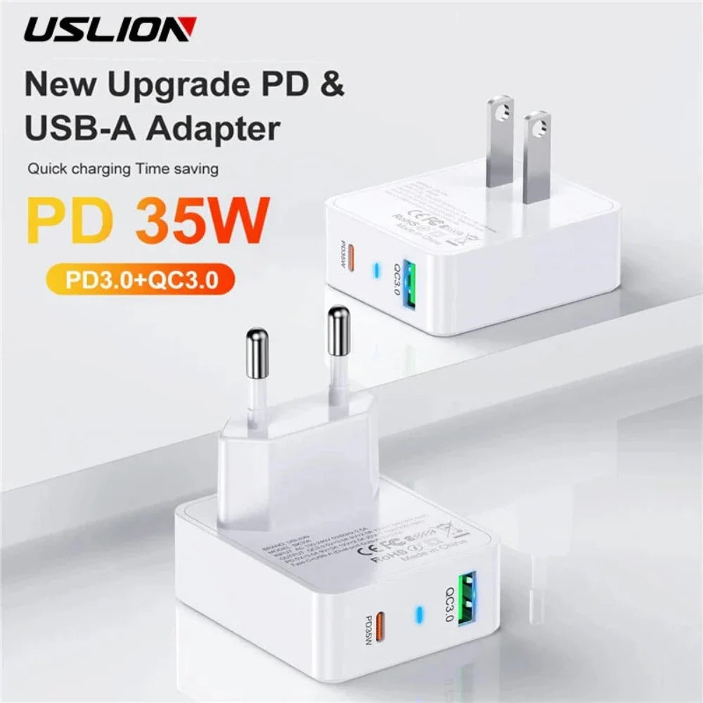 [GaN Tech] 2-Port USB-C/A Schnellladegerät PD3.0 QC3.0 EU-Stecker für iPhone, Hui, Samsung, Xiaomi