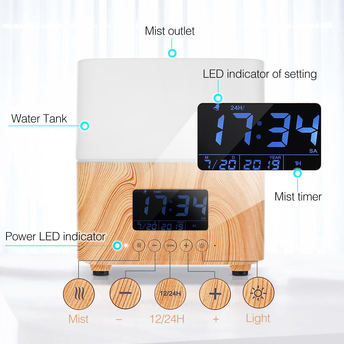 300ML Essential Oil Diffuser with Digital Clock, 7-Color LED, Ultimate Aromatherapy, Perfect Gift