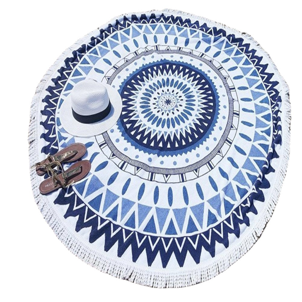 150cm Pure Cotton Round Beach Towel, Yoga Mat, Bed Sheet, Tapestry, Tablecloth - Cut Pile Printing