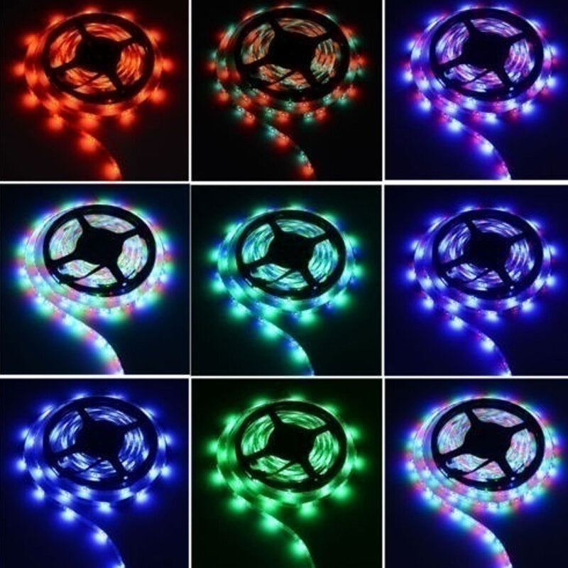 5M/10M 3528 SMD RGB LED Strip Light with Music Sync, Non-Waterproof, 44-Key IR Remote Controller Included
