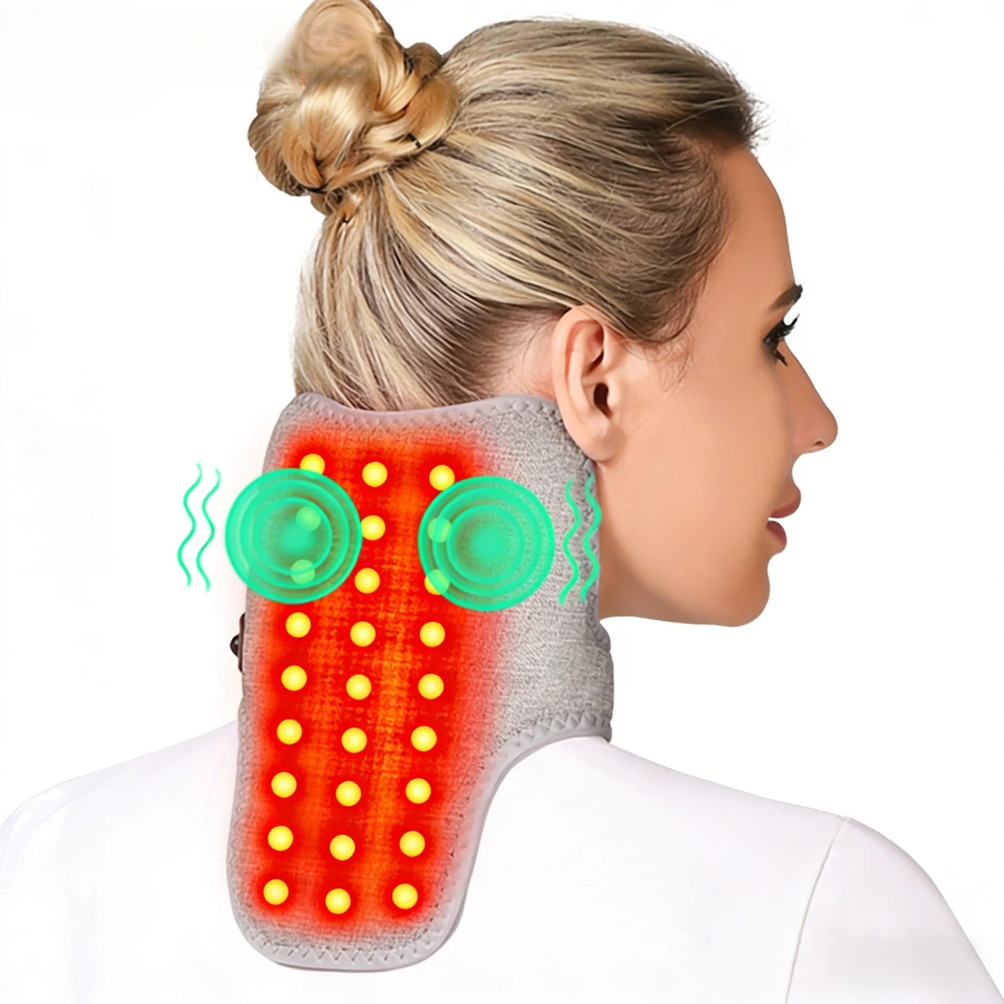Red Light Therapy Neck Massager, Heated Vibration Wrap for Cervical Spine Pain Relief, Stiff Neck & Tension Support