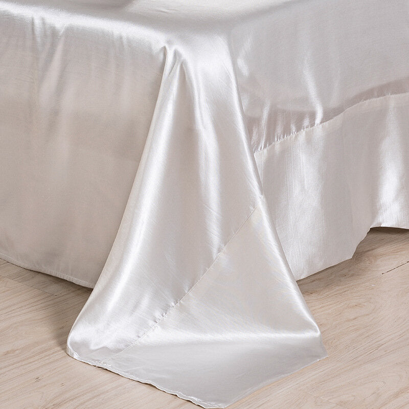 Seidenähnliches, weiches Satin-Spannbettlaken-Set – 4-teiliges einfarbiges Bettwäsche-Tagesdecken-Set