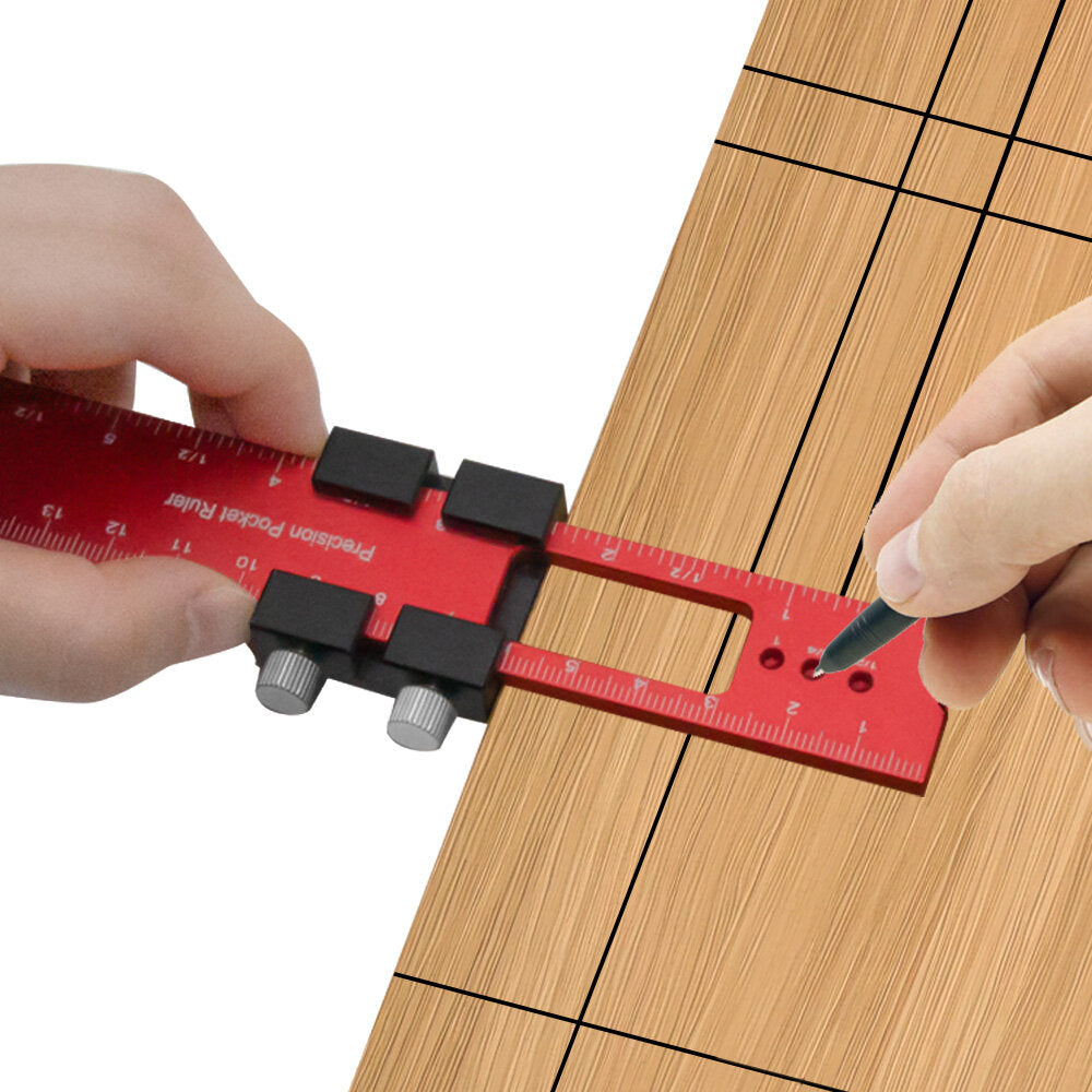 Precision Woodworking Ruler with T-Track Slide Stops - Inch & Metric