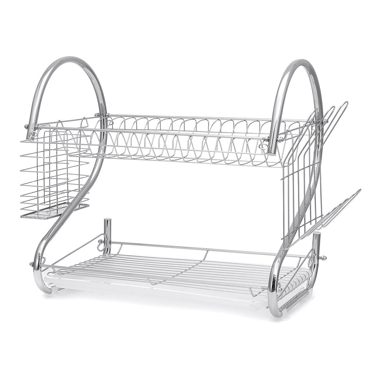 2-Tier Dish Drying Rack with Utensil and Cup Holders, Dish Drainer for Kitchen Counter