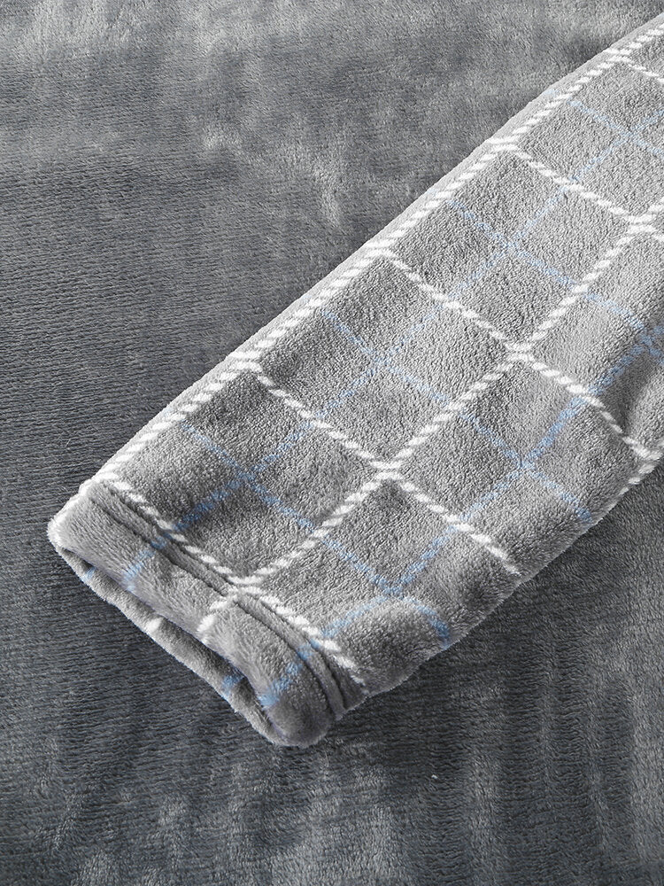 Men's Flannel Plaid Patchwork Pullover & Loose Pants Warm Comfy Pajama Set
