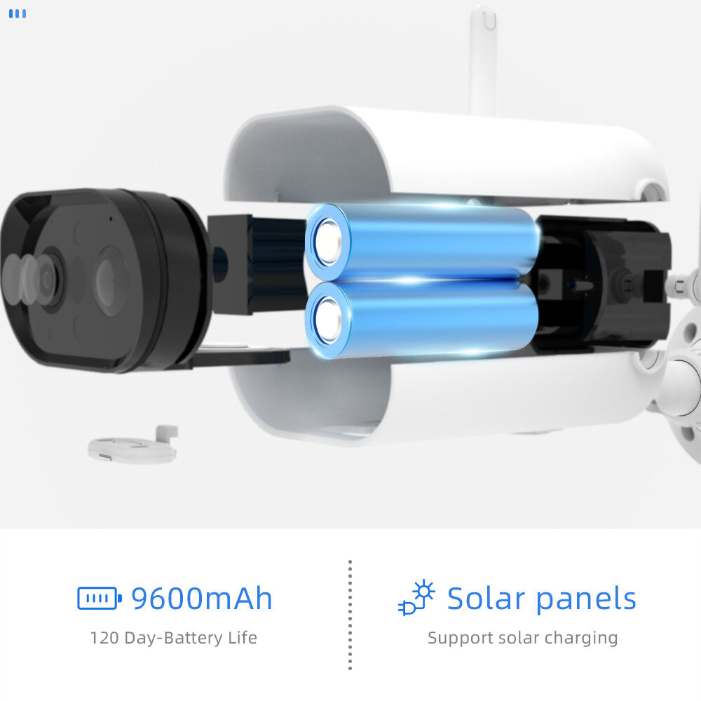 2K WIFI Outdoor Security Camera, Solar Powered, 25m Color Night Vision, 180 Degree Remote Pan-Tilt with Solar Panel