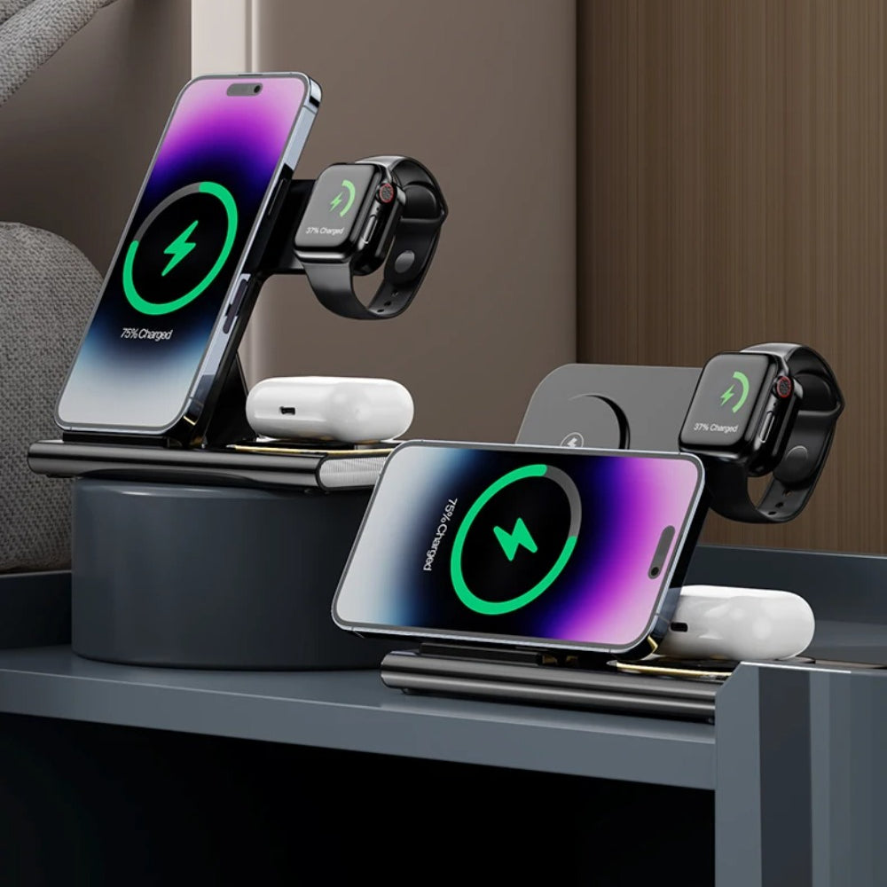 3-in-1 Wireless Charger Stand for iPhone 15/14/13/12, Samsung S23/S22, Galaxy Watch, and Buds