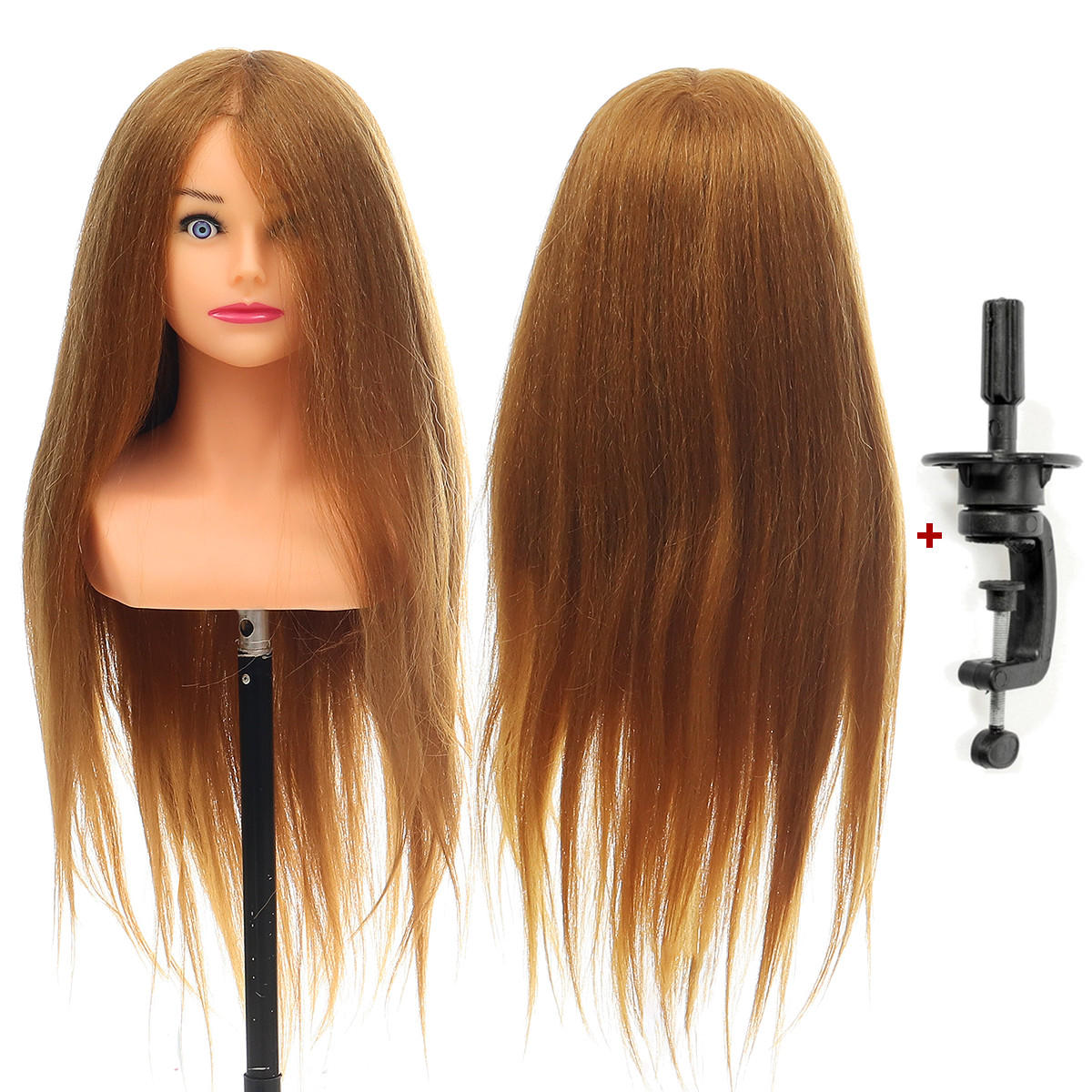 24" 100% Real Human Hair Mannequin Head for Hairdressing Training and Extensions