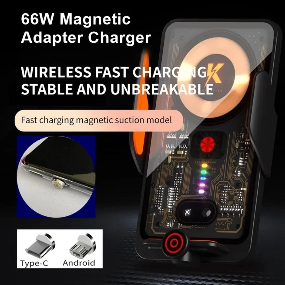 66W Universal Magnetic Car Charger, 15W Wireless Stand for iPhone 15-12 Pro Max, Samsung Devices