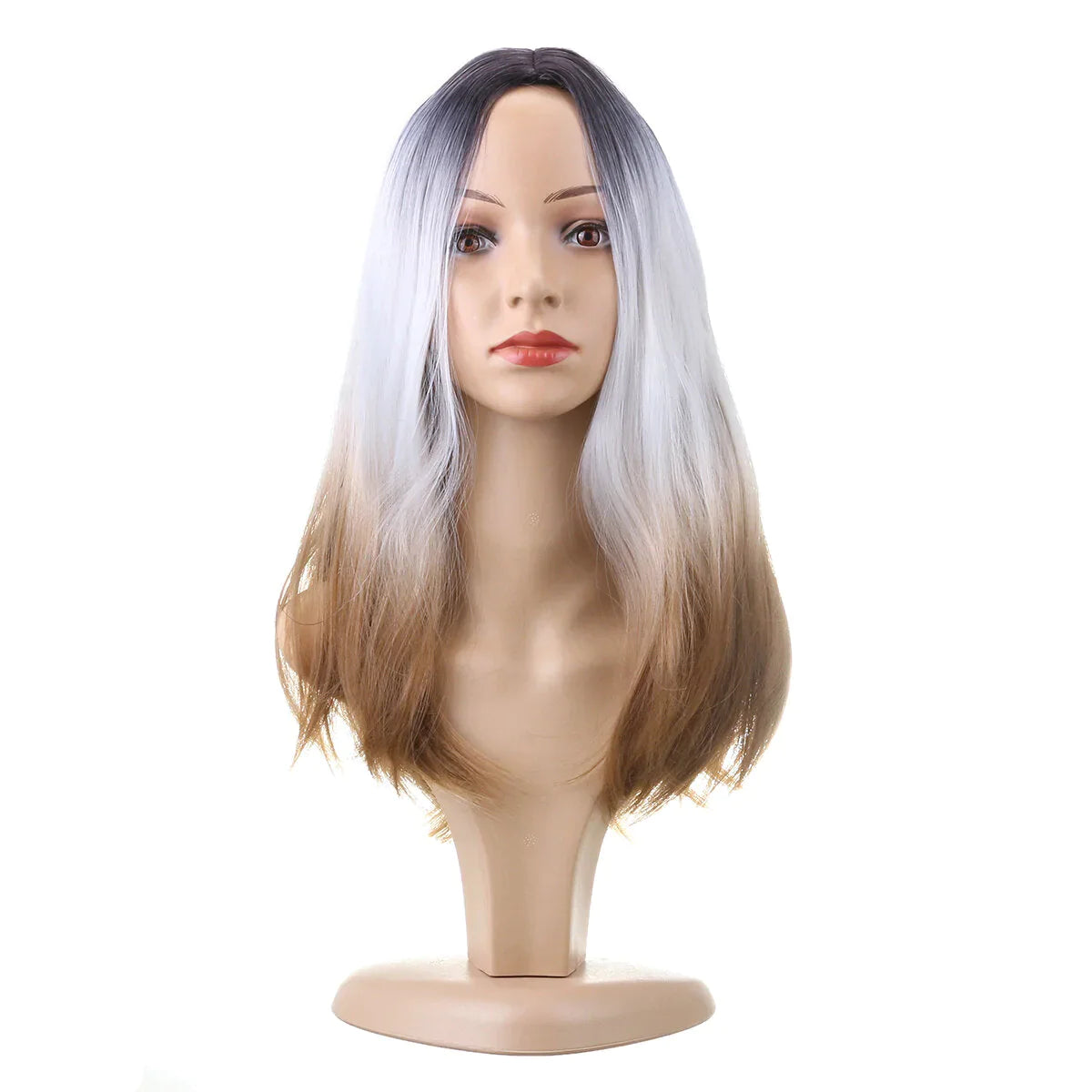 26" 270g Long Ombre Grey Synthetic Hair Wig - Adjustable, Body Wavy, Heat Resistant, for Women Cosplay, 1PC