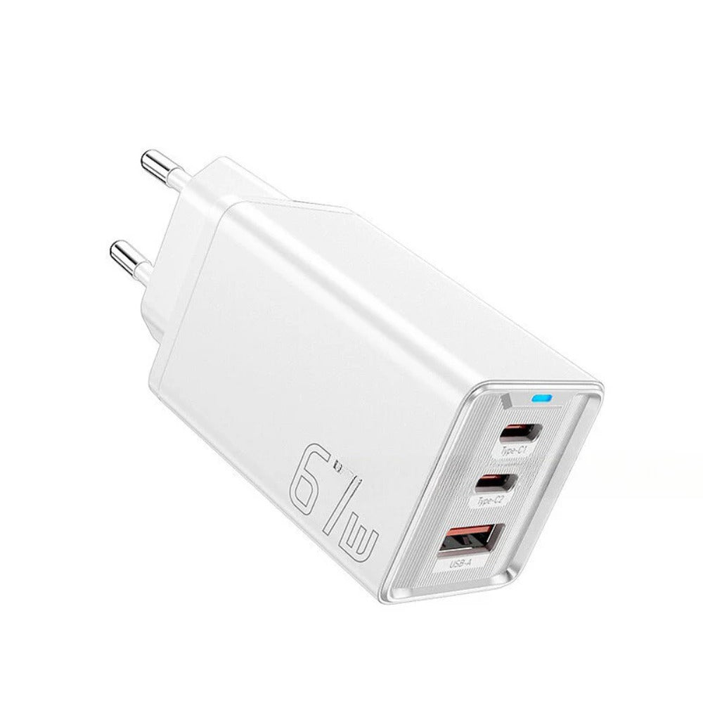 67W GaN 3-Port USB PD Charger: Fast Charging Adapter with 2 USB-C & 1 USB-A for iPhone, Huawei, Samsung