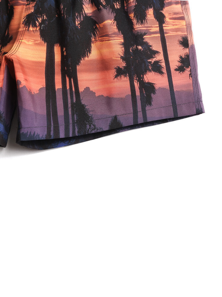Lockere Boardshorts für Herren mit Strandlandschafts-Print und Kordelzug in der Taille